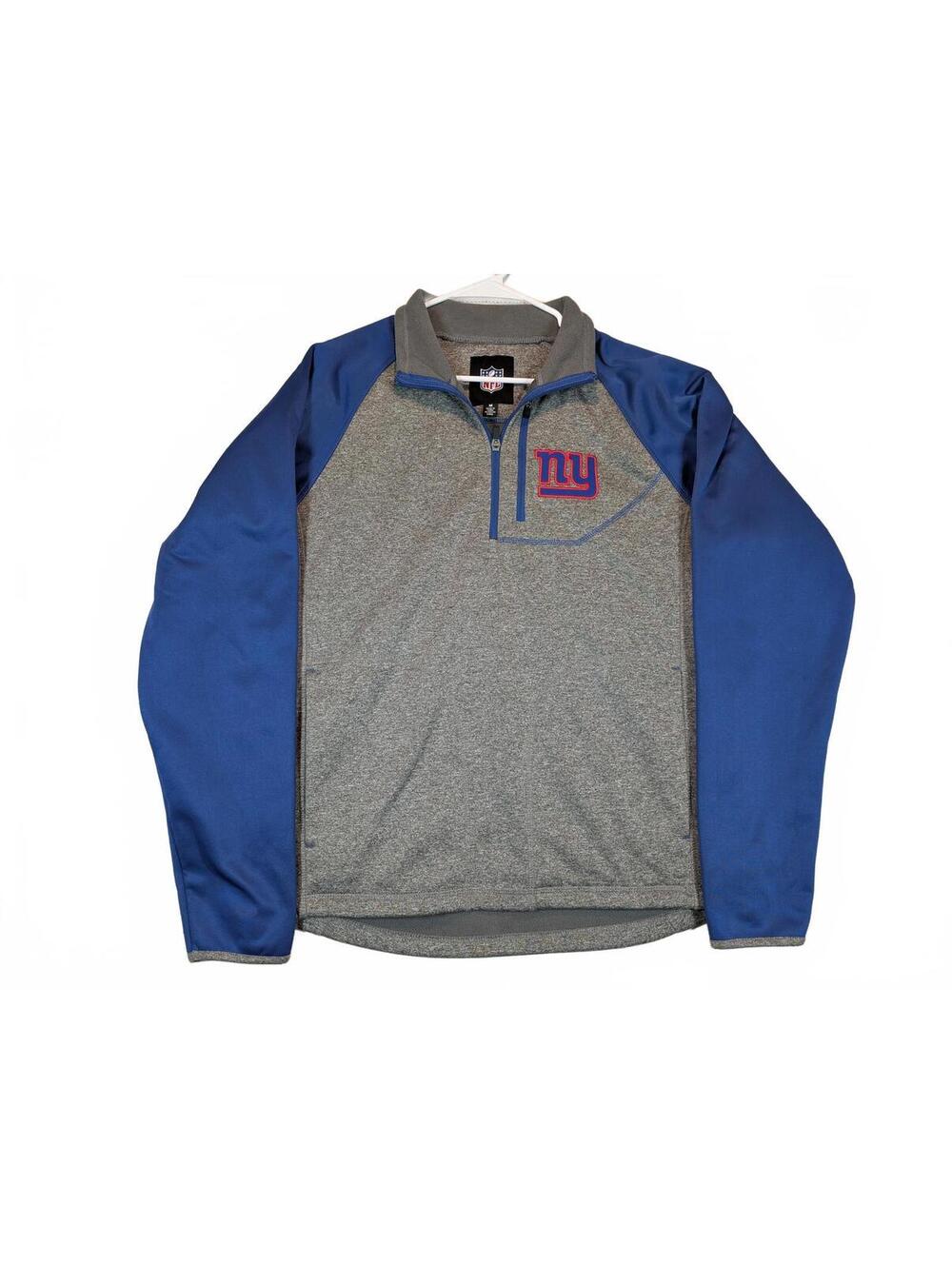 NFL New York Giants Quarter Zip Pullover Fleece Jacket Mens Medium Gray Blue